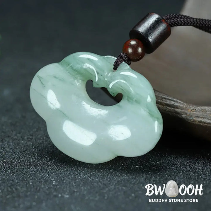 Buddha Stones Tianshan Jade Golden Silk Jade Chinese Lock Charm Abundance Necklace Pendant - BWOOOH - Necklaces &amp;