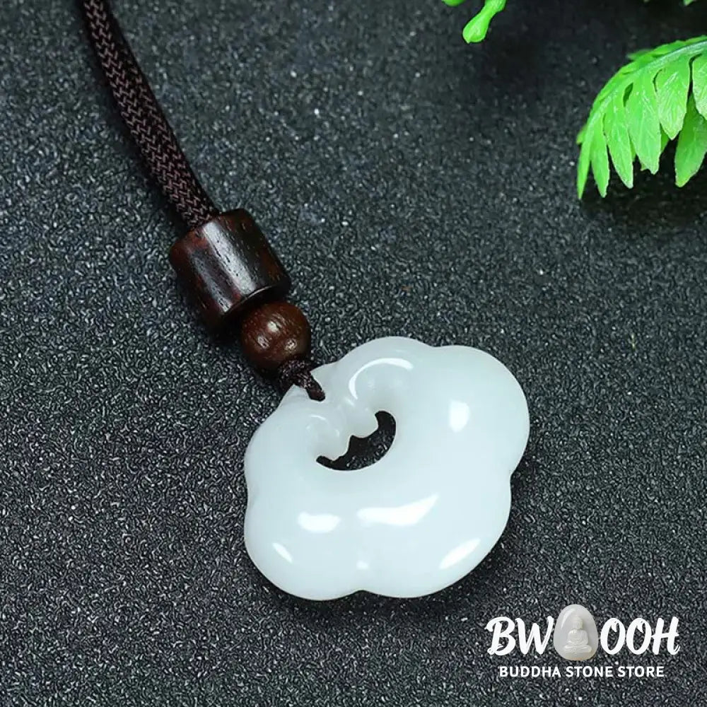 Buddha Stones Tianshan Jade Golden Silk Jade Chinese Lock Charm Abundance Necklace Pendant - BWOOOH - Necklaces &amp;