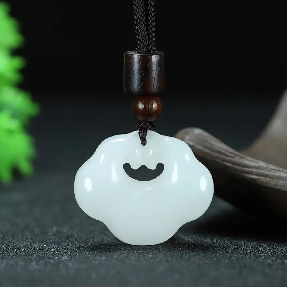 Buddha Stones Tianshan Jade Golden Silk Jade Chinese Lock Charm Abundance Necklace Pendant - BWOOOH - Small Golden Silk