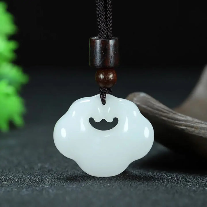 Buddha Stones Tianshan Jade Golden Silk Jade Chinese Lock Charm Abundance Necklace Pendant - BWOOOH - Small Golden Silk