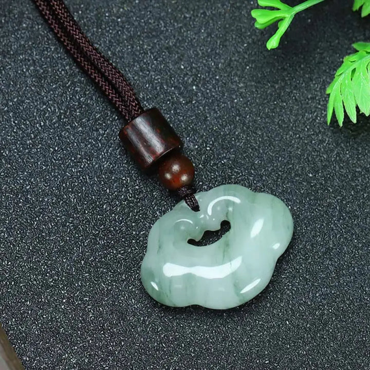 Buddha Stones Tianshan Jade Golden Silk Jade Chinese Lock Charm Abundance Necklace Pendant - BWOOOH - Small Tianshan