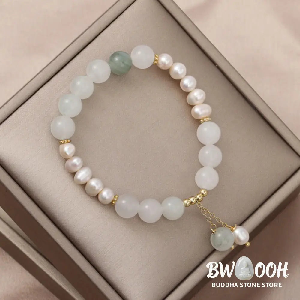 Buddha Stones Tianshan Jade Pearl Abundance Bracelet - BWOOOH - Tianshan jade &amp; Pearl (Wrist Circumference: