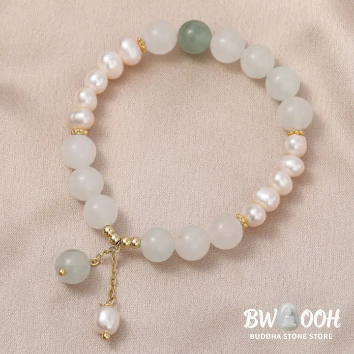 Buddha Stones Tianshan Jade Pearl Abundance Bracelet - BWOOOH - Tianshan jade &amp; Pearl (Wrist Circumference: