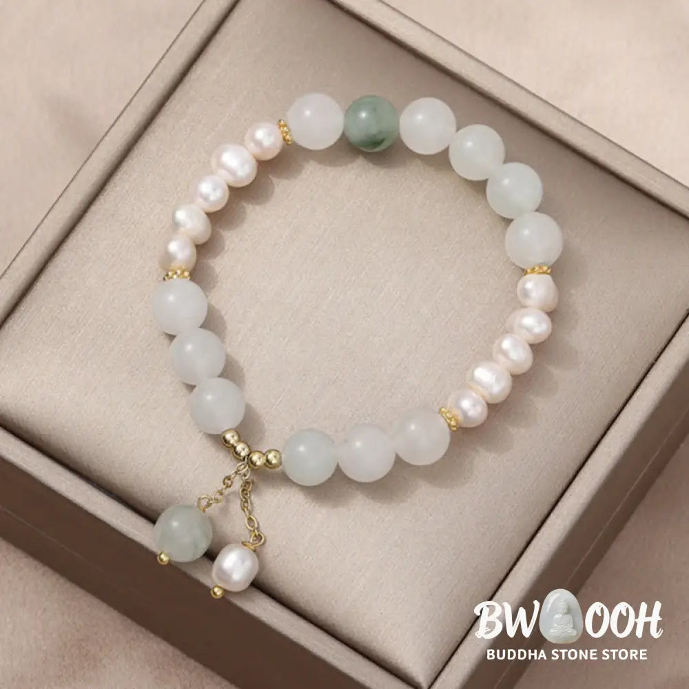 Buddha Stones Tianshan Jade Pearl Abundance Bracelet - BWOOOH - Tianshan jade &amp; Pearl (Wrist Circumference: