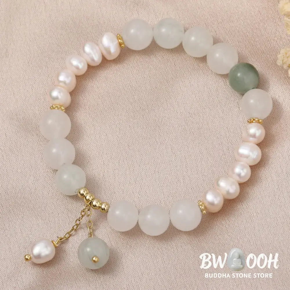 Buddha Stones Tianshan Jade Pearl Abundance Bracelet - BWOOOH - Tianshan jade &amp; Pearl (Wrist Circumference: