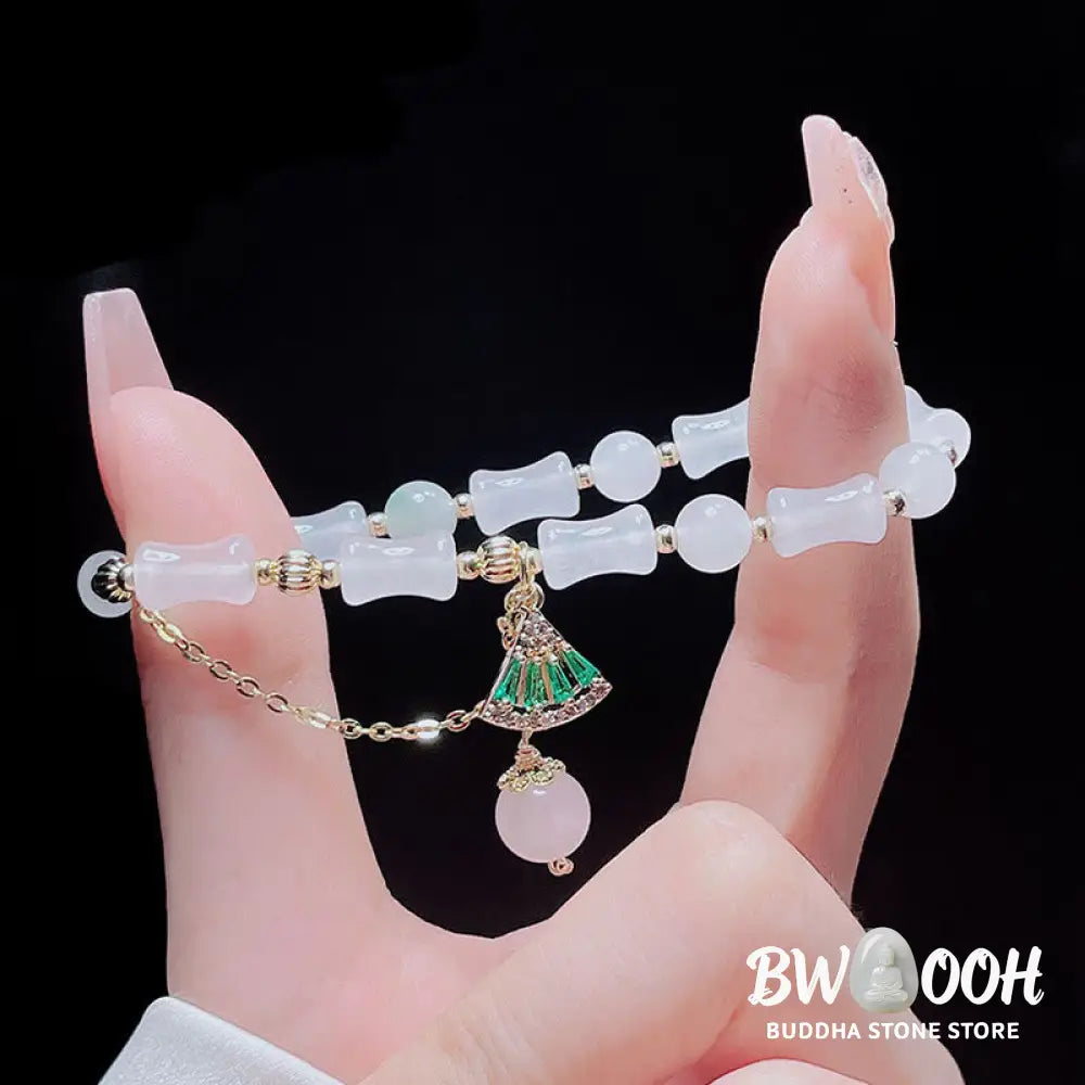 Buddha Stones Tianshan White Jade Bamboo Pattern Luck Blessing Bracelet - BWOOOH - Bracelet