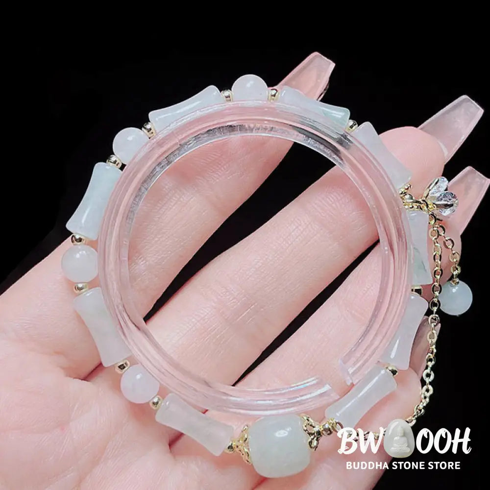 Buddha Stones Tianshan White Jade Bamboo Pattern Luck Blessing Bracelet - BWOOOH - Bracelet