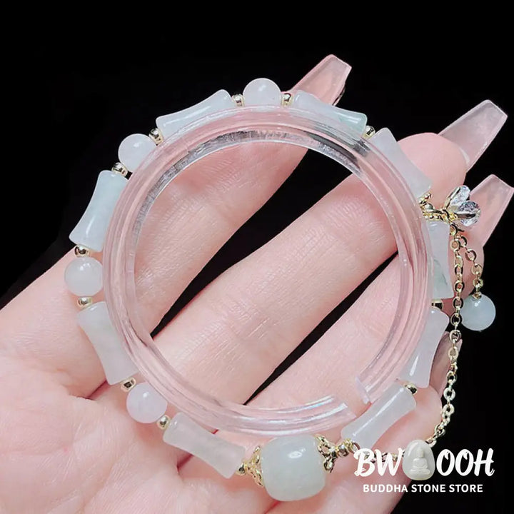 Buddha Stones Tianshan White Jade Bamboo Pattern Luck Blessing Bracelet - BWOOOH - Bracelet