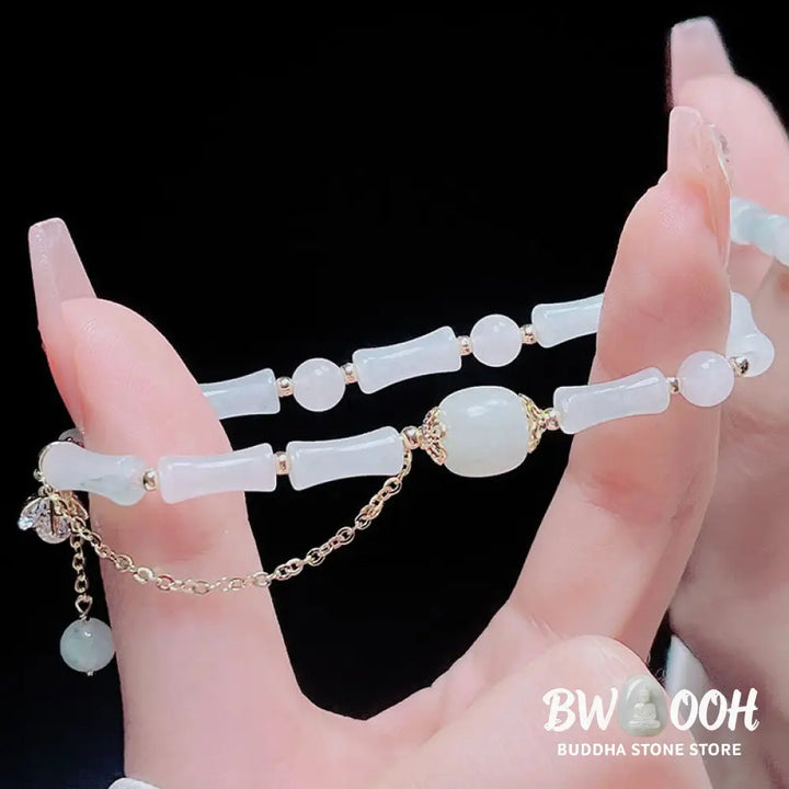 Buddha Stones Tianshan White Jade Bamboo Pattern Luck Blessing Bracelet - BWOOOH - Bracelet