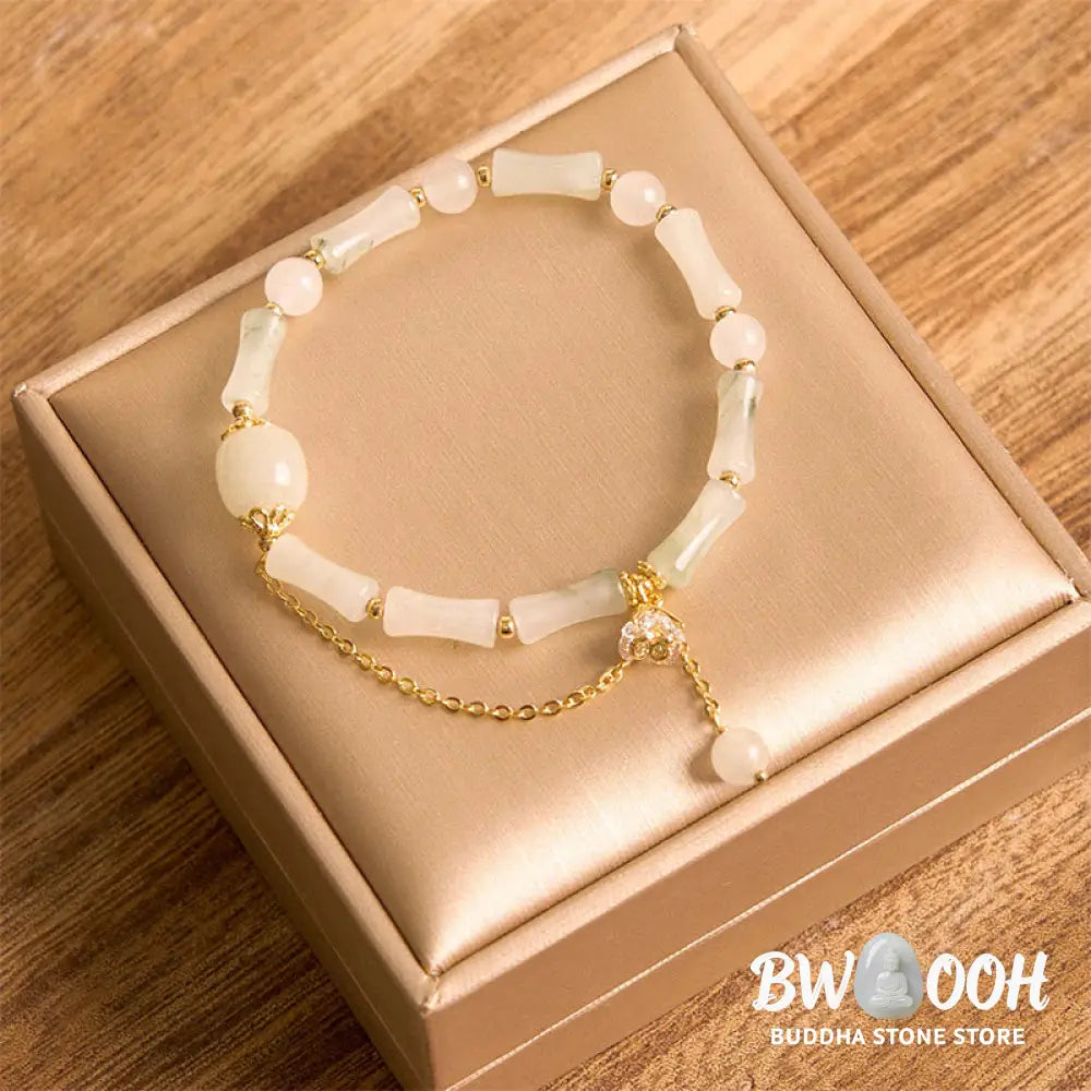 Buddha Stones Tianshan White Jade Bamboo Pattern Luck Blessing Bracelet - BWOOOH - Bracelet