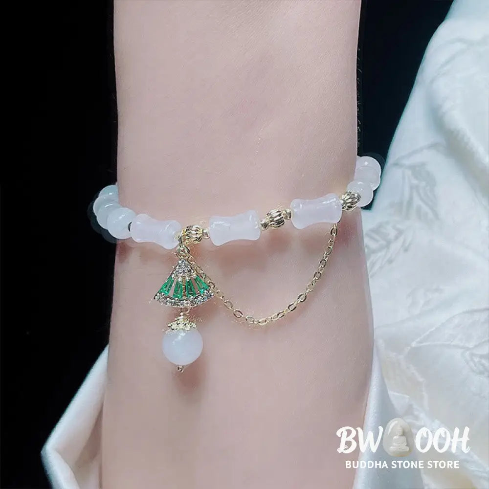 Buddha Stones Tianshan White Jade Bamboo Pattern Luck Blessing Bracelet - BWOOOH - Bracelet