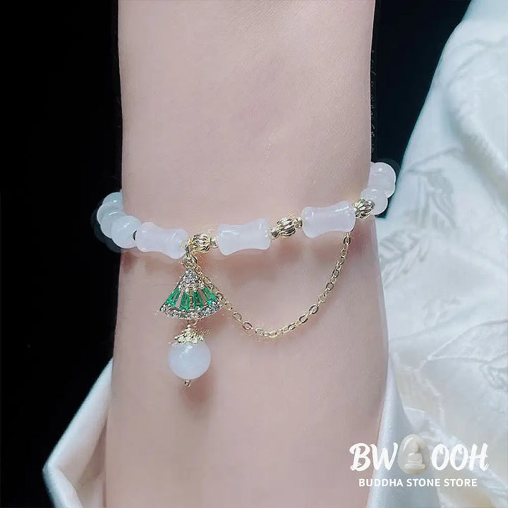 Buddha Stones Tianshan White Jade Bamboo Pattern Luck Blessing Bracelet - BWOOOH - Bracelet