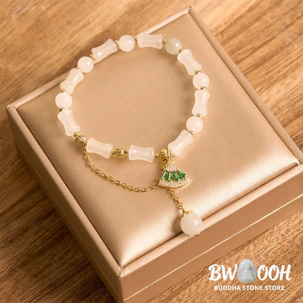 Buddha Stones Tianshan White Jade Bamboo Pattern Luck Blessing Bracelet - BWOOOH - Bracelet