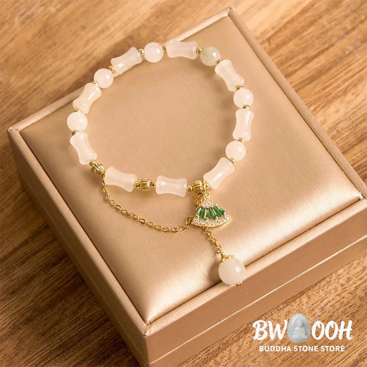 Buddha Stones Tianshan White Jade Bamboo Pattern Luck Blessing Bracelet - BWOOOH - Bracelet