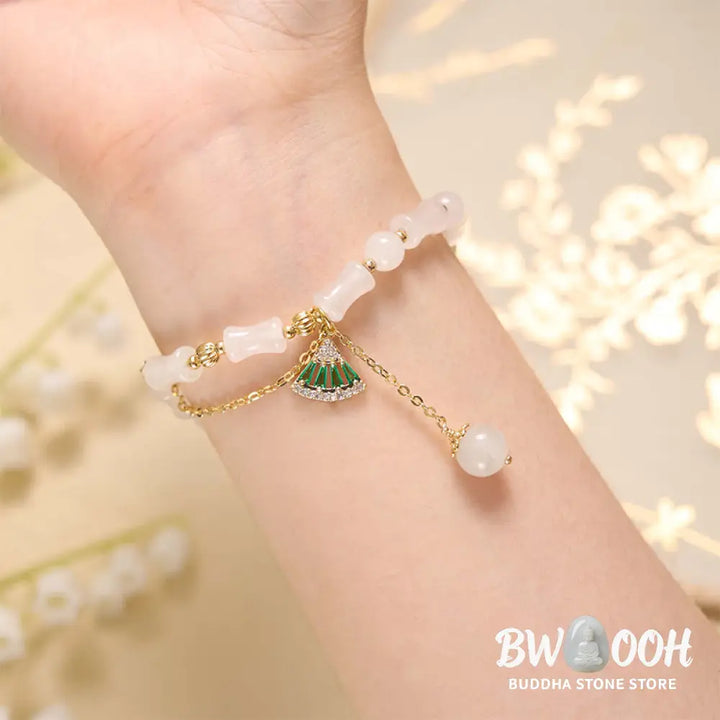 Buddha Stones Tianshan White Jade Bamboo Pattern Luck Blessing Bracelet - BWOOOH - Bracelet