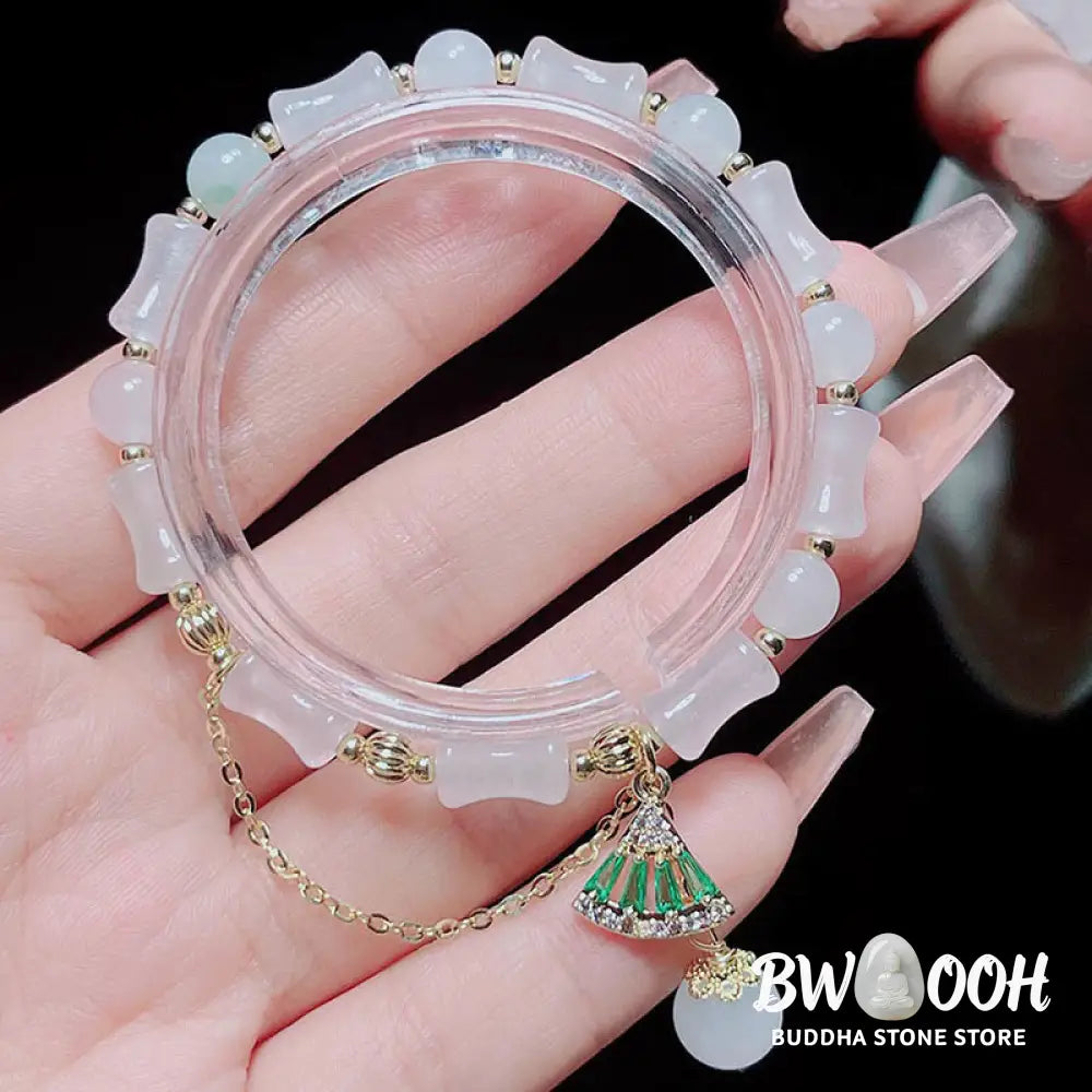 Buddha Stones Tianshan White Jade Bamboo Pattern Luck Blessing Bracelet - BWOOOH - Bracelet