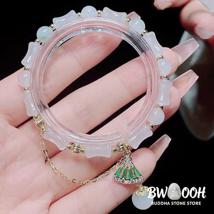 Buddha Stones Tianshan White Jade Bamboo Pattern Luck Blessing Bracelet - BWOOOH - Bracelet