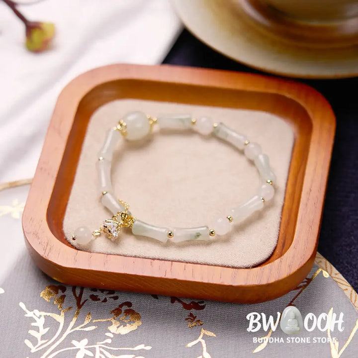 Buddha Stones Tianshan White Jade Bamboo Pattern Luck Blessing Bracelet - BWOOOH - Bracelet