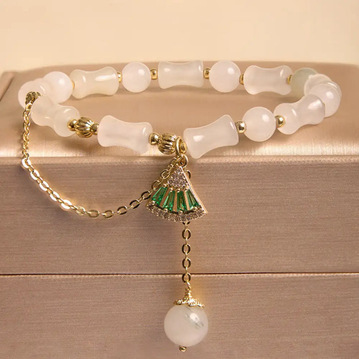 BWOOOH Tianshan White Jade Bamboo Pattern Luck Blessing Bracelet - BWOOOH - White Jade Green Charm(Wrist