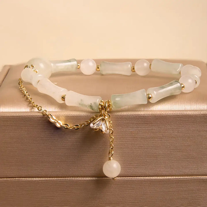 Buddha Stones Tianshan White Jade Bamboo Pattern Luck Blessing Bracelet - BWOOOH - White Jade(Wrist Circumference