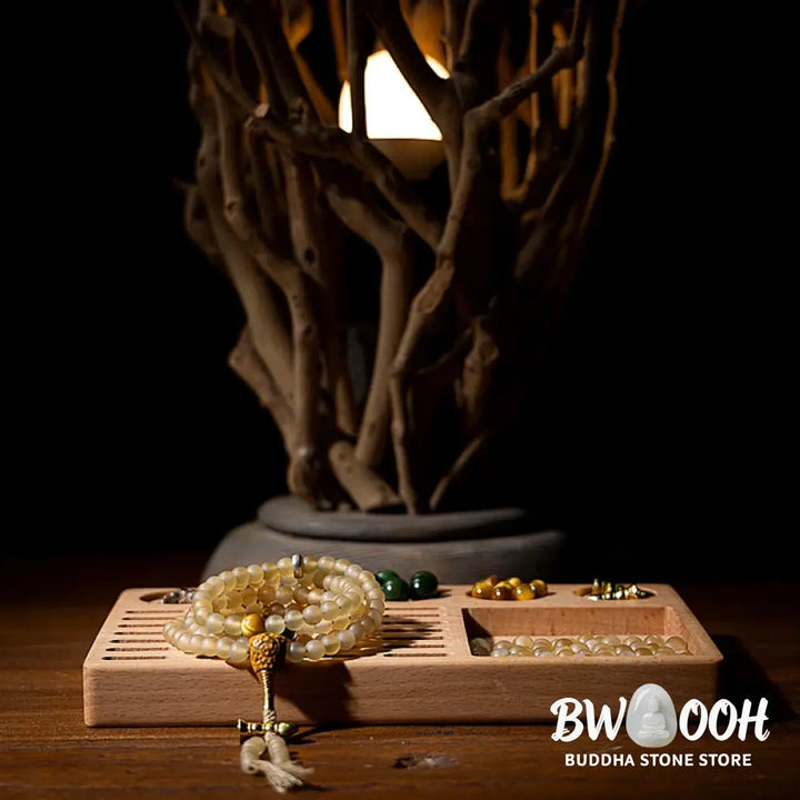 BWOOOH Tibet 108 Mala Beads bracelet featuring natural sheep horn, tiger eye, and Hetian jade with a silver Chinese Zodiac Natal Buddha charm. Sacred amulet for meditation, wealth, protection, and spiritual guidance against negative energy. Elastic string, unisex, 14-16cm wrist. - View 18
