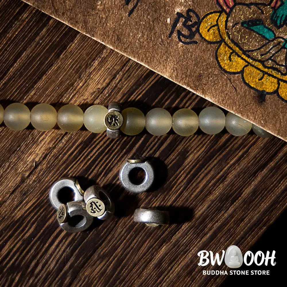 BWOOOH Tibet 108 Mala Beads bracelet featuring natural sheep horn, tiger eye, and Hetian jade with a silver Chinese Zodiac Natal Buddha charm. Sacred amulet for meditation, wealth, protection, and spiritual guidance against negative energy. Elastic string, unisex, 14-16cm wrist. - View 11