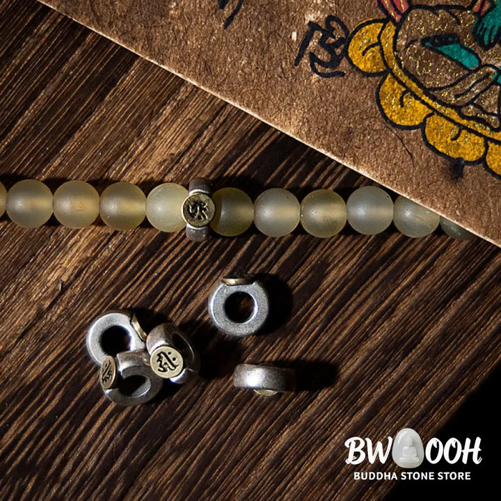 BWOOOH Tibet 108 Mala Beads bracelet featuring natural sheep horn, tiger eye, and Hetian jade with a silver Chinese Zodiac Natal Buddha charm. Sacred amulet for meditation, wealth, protection, and spiritual guidance against negative energy. Elastic string, unisex, 14-16cm wrist. - View 11