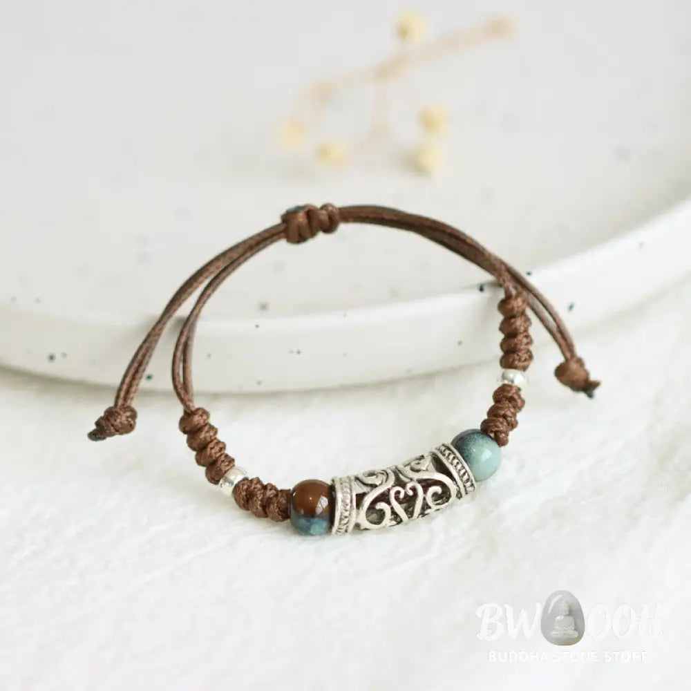 BWOOOH Tibet Ceramic Bead Wealth String Bracelet - Brown - Bracelet