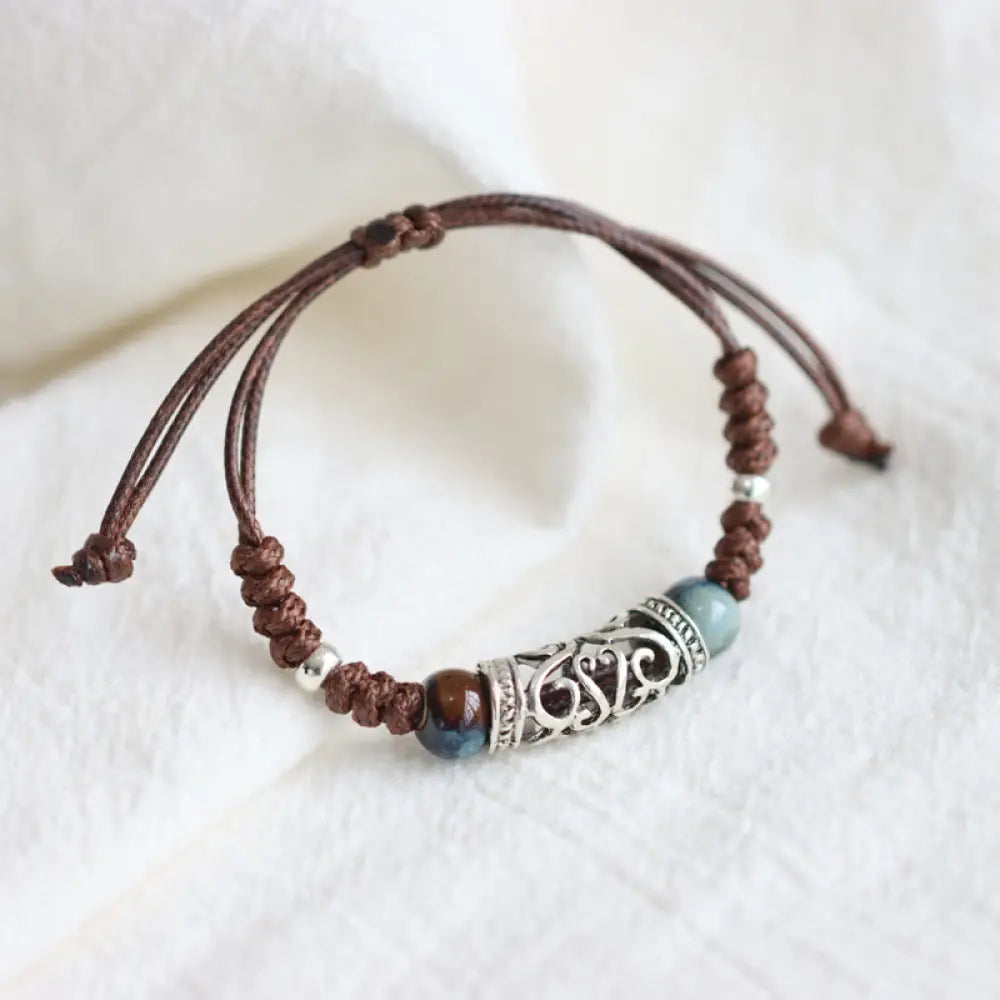 BWOOOH Tibet Ceramic Bead Wealth String Bracelet - Brown - Bracelet