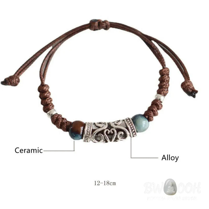 BWOOOH Tibet Ceramic Bead Wealth String Bracelet - Brown - Bracelet