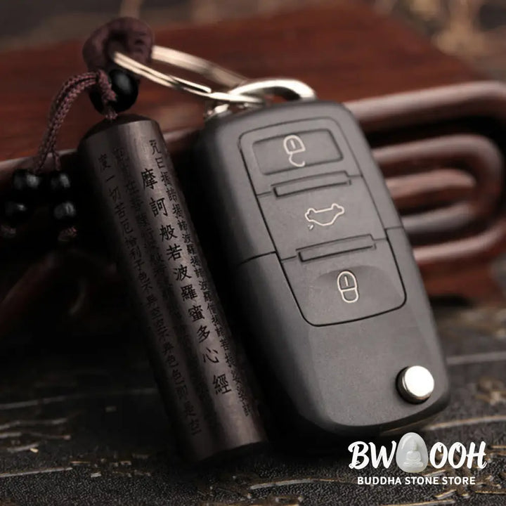 Buddha Stones Tibet Ebony Heart Sutra Peace Key Chain - Ebony Wood - Key Chain