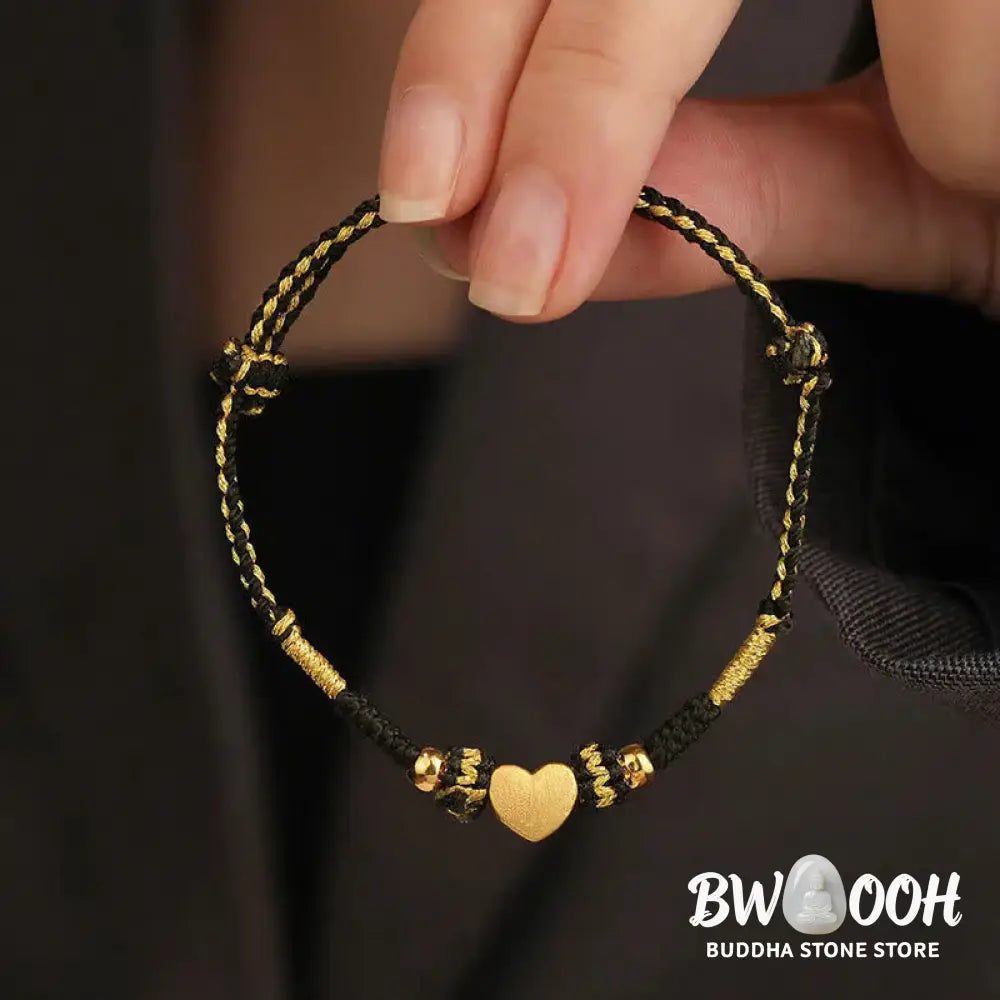 Buddha Stones Tibet Handmade Love Heart King Kong Knot Luck Braided Bracelet - BWOOOH - Love Heart Black Gold Bracelet