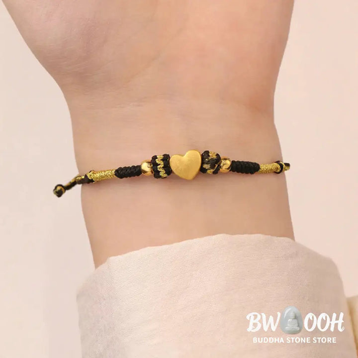 Buddha Stones Tibet Handmade Love Heart King Kong Knot Luck Braided Bracelet - BWOOOH - Love Heart Black Gold Bracelet