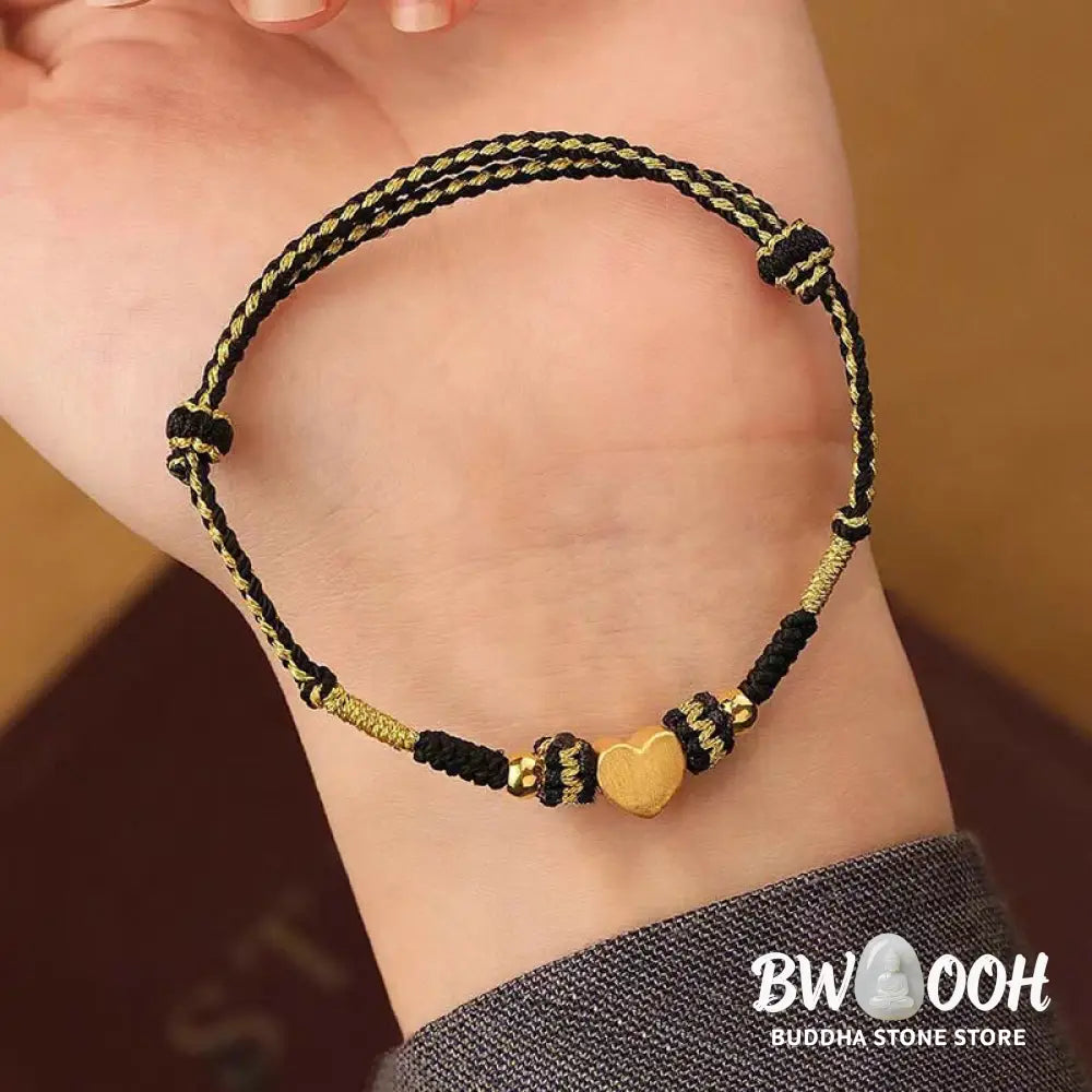 Buddha Stones Tibet Handmade Love Heart King Kong Knot Luck Braided Bracelet - BWOOOH - Love Heart Black Gold Bracelet
