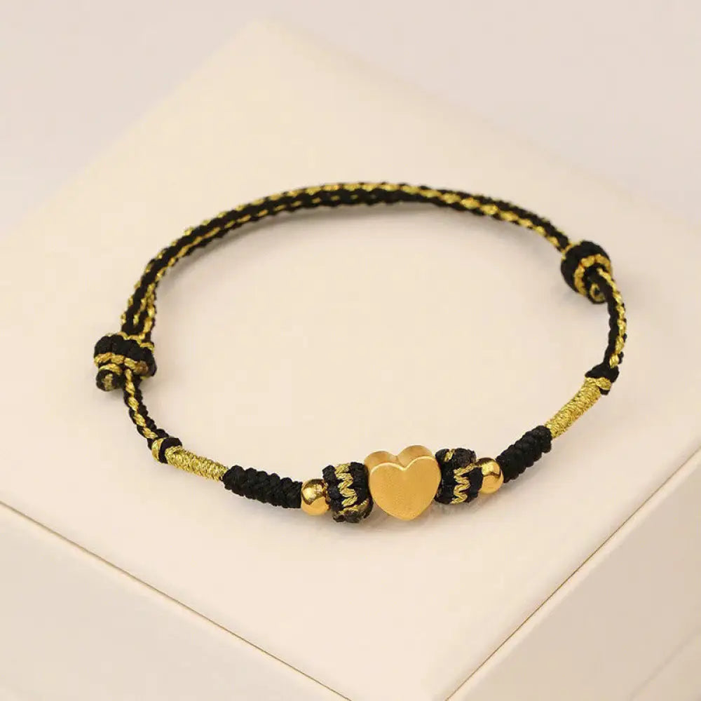 BWOOOH Tibet Handmade Love Heart King Kong Knot Luck Braided Bracelet - BWOOOH - Love Heart Black Gold Bracelet