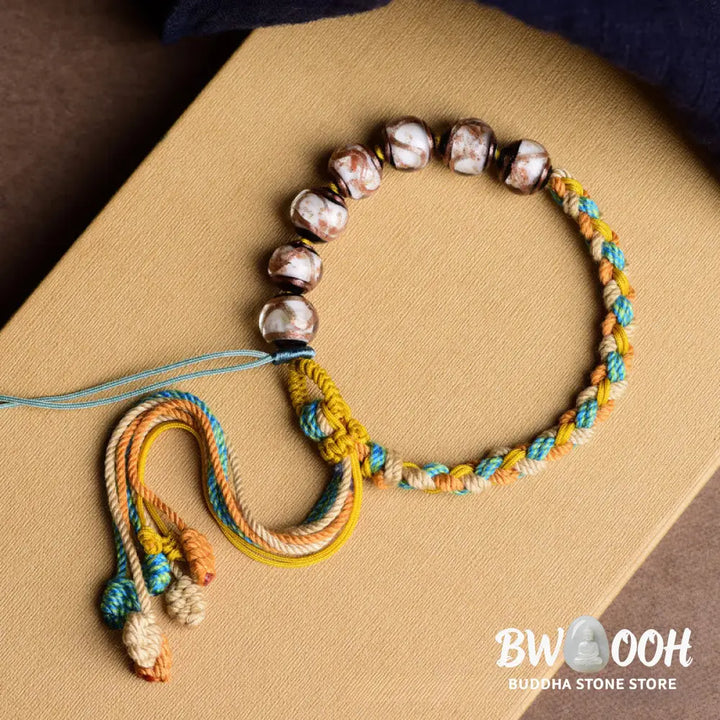 Buddha Stones Tibet Liuli Glass Wishing Health And Safety String Bracelet - Liuli Glass Bead(Wrist Circumference: