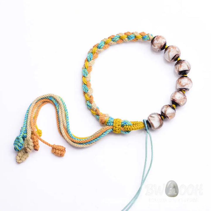 Buddha Stones Tibet Liuli Glass Wishing Health And Safety String Bracelet - Liuli Glass Bead(Wrist Circumference: