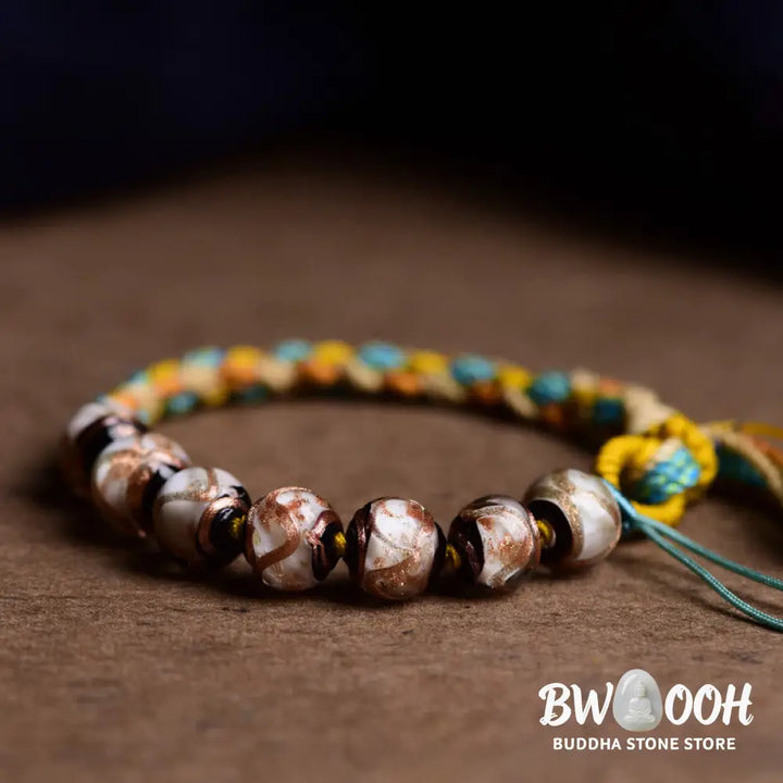 Buddha Stones Tibet Liuli Glass Wishing Health And Safety String Bracelet - Liuli Glass Bead(Wrist Circumference: