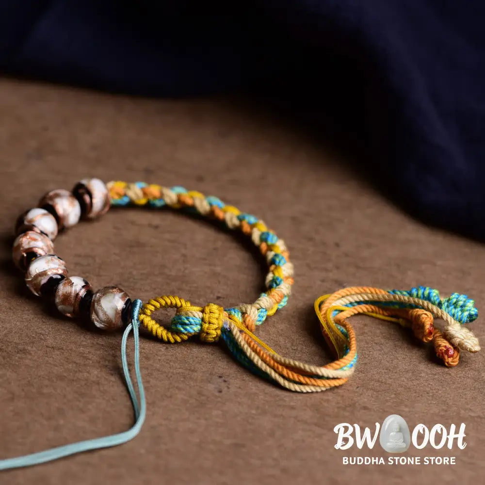 Buddha Stones Tibet Liuli Glass Wishing Health And Safety String Bracelet - Liuli Glass Bead(Wrist Circumference: