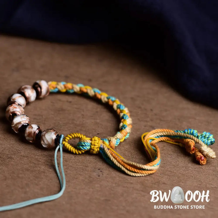 Buddha Stones Tibet Liuli Glass Wishing Health And Safety String Bracelet - Liuli Glass Bead(Wrist Circumference: