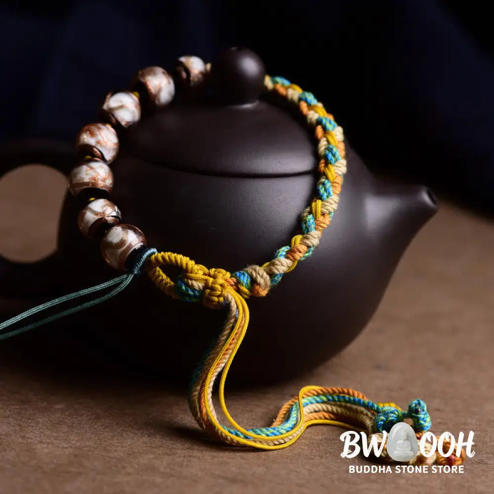 Buddha Stones Tibet Liuli Glass Wishing Health And Safety String Bracelet - Liuli Glass Bead(Wrist Circumference: