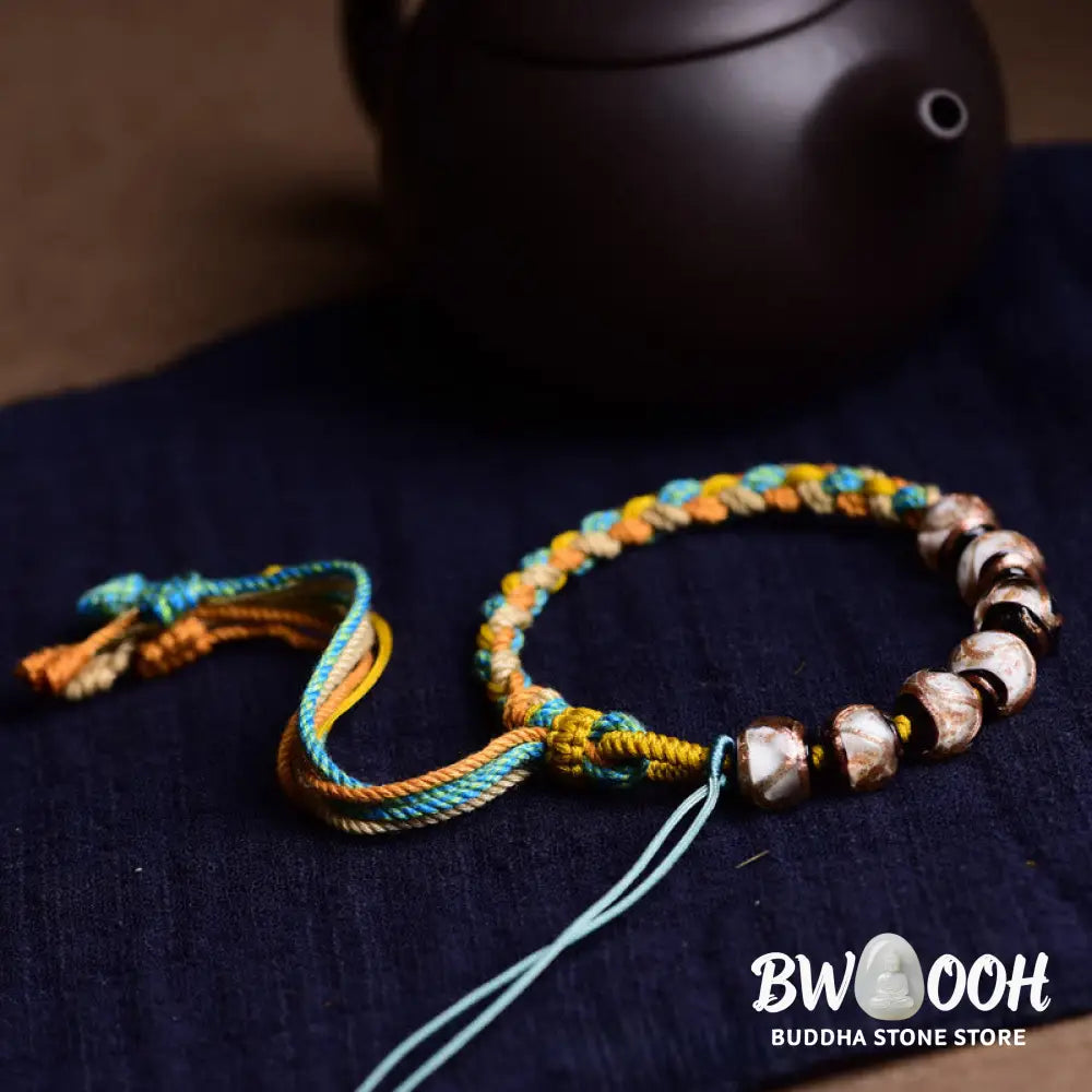 Buddha Stones Tibet Liuli Glass Wishing Health And Safety String Bracelet - Liuli Glass Bead(Wrist Circumference:
