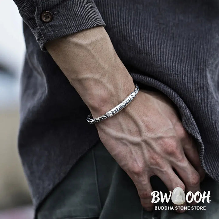Buddha Stones Tibet Om Mani Padme Hum Engraved Focus Cuff Bracelet Bangle - BWOOOH - Om Mani Padme