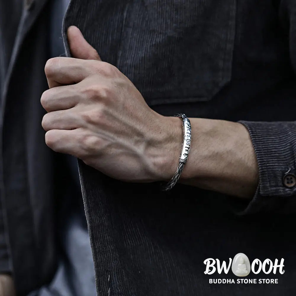 Buddha Stones Tibet Om Mani Padme Hum Engraved Focus Cuff Bracelet Bangle - BWOOOH - Om Mani Padme