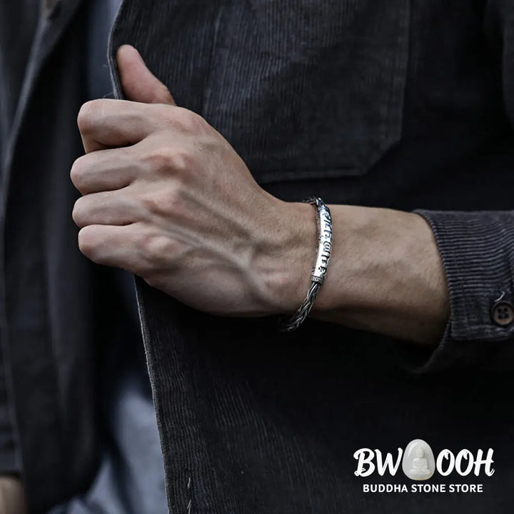 Buddha Stones Tibet Om Mani Padme Hum Engraved Focus Cuff Bracelet Bangle - BWOOOH - Om Mani Padme