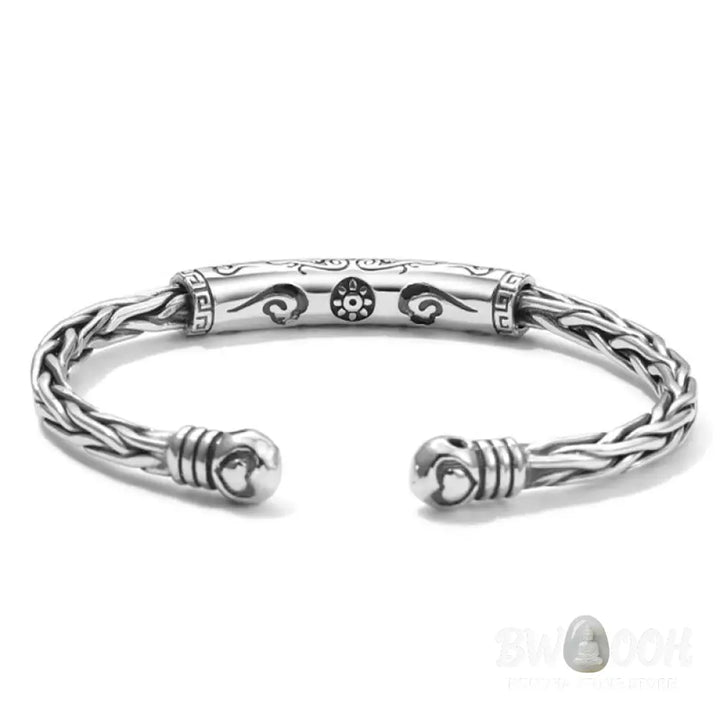 Buddha Stones Tibet Om Mani Padme Hum Engraved Focus Cuff Bracelet Bangle - BWOOOH - Om Mani Padme