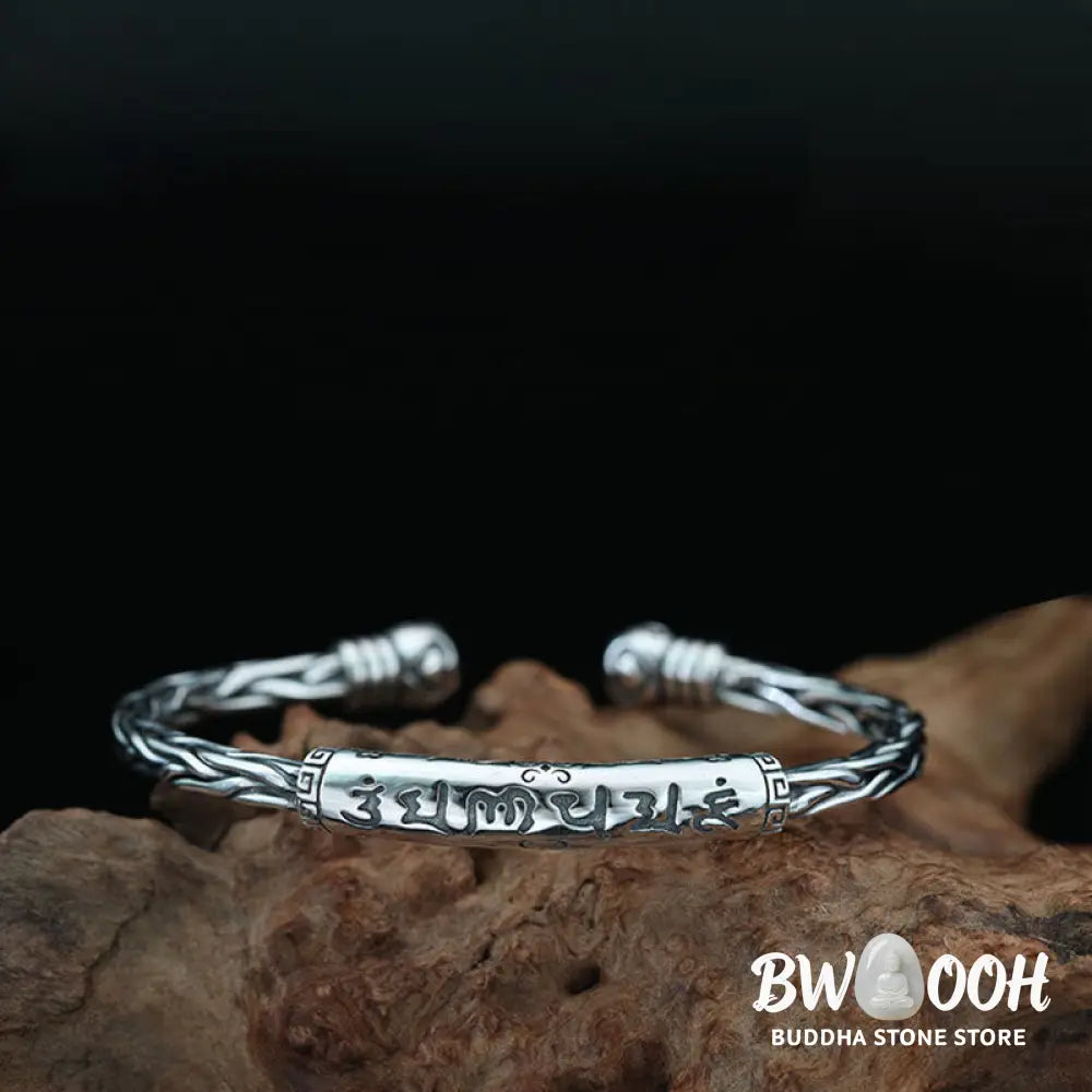Buddha Stones Tibet Om Mani Padme Hum Engraved Focus Cuff Bracelet Bangle - BWOOOH - Om Mani Padme