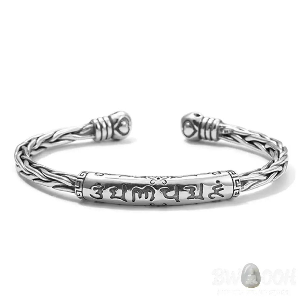 Buddha Stones Tibet Om Mani Padme Hum Engraved Focus Cuff Bracelet Bangle - BWOOOH - Om Mani Padme