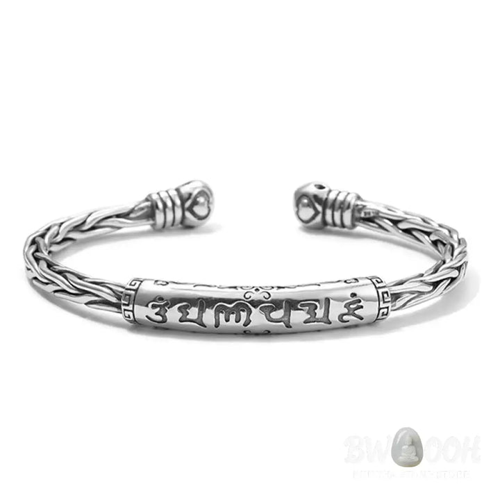 Buddha Stones Tibet Om Mani Padme Hum Engraved Focus Cuff Bracelet Bangle - BWOOOH - Om Mani Padme