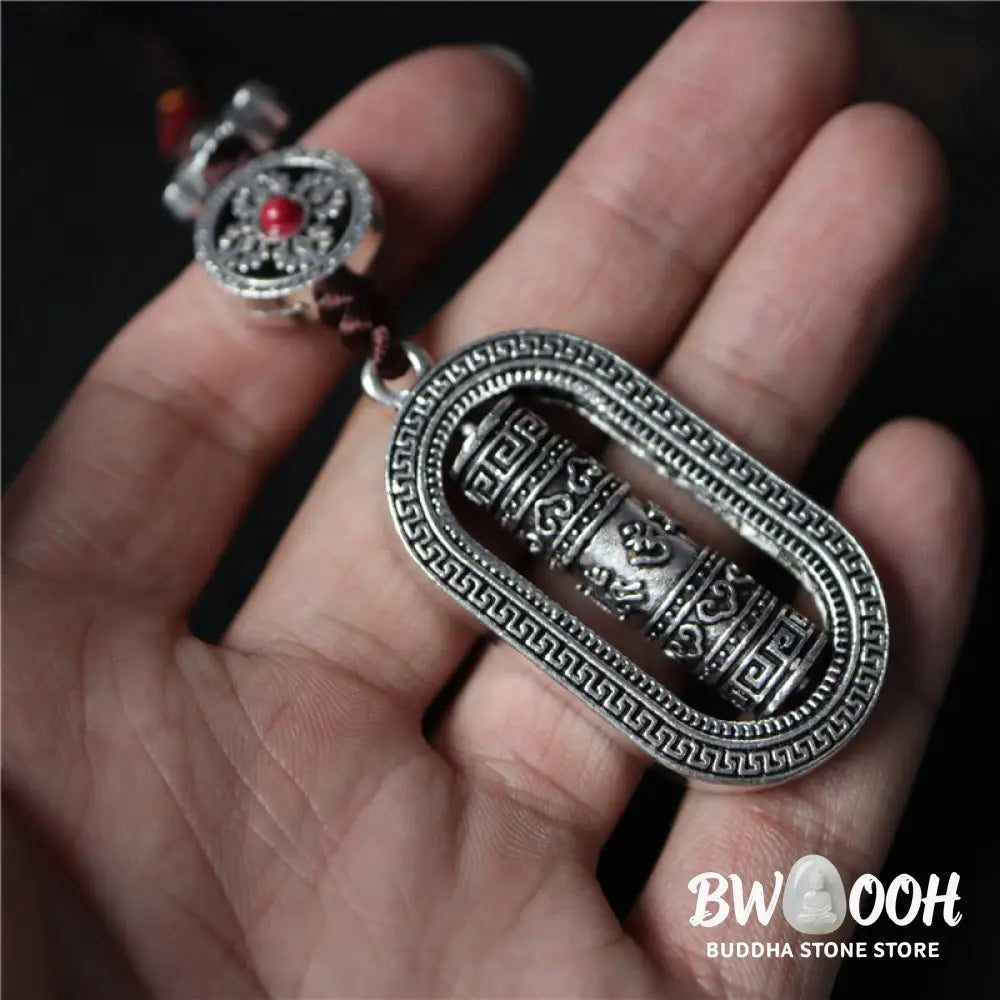 BWOOOH Tibet Om Mani Padme Hum Prayer Wheel Peace Rotatable Car Hanging Decoration - Om Mani Padme